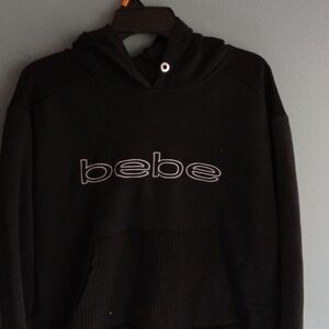 Bebe Black Hoodie Sweatshirt‎ Logo Pullover Hooded Top